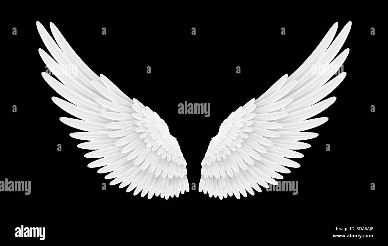 Realistic white angel wings with feathers. 3d vector masquerade ...