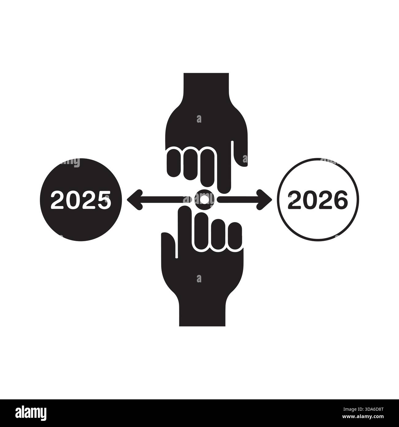 Hand cursor clicking to advance from the year 2025 to the year 2026 ...