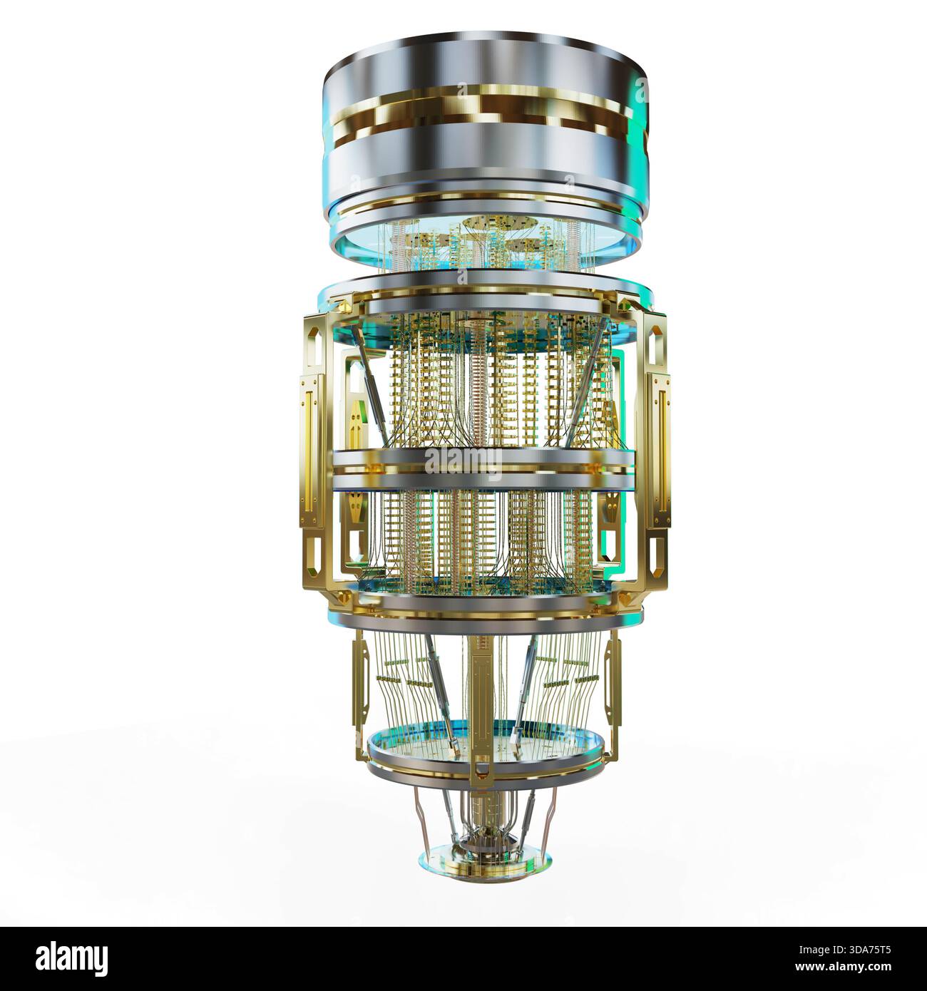 3d rendering golden quantum computer machine isolated on white Stock Photo