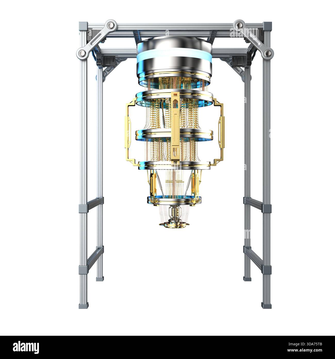 3d rendering golden quantum computer machine isolated on white Stock Photo