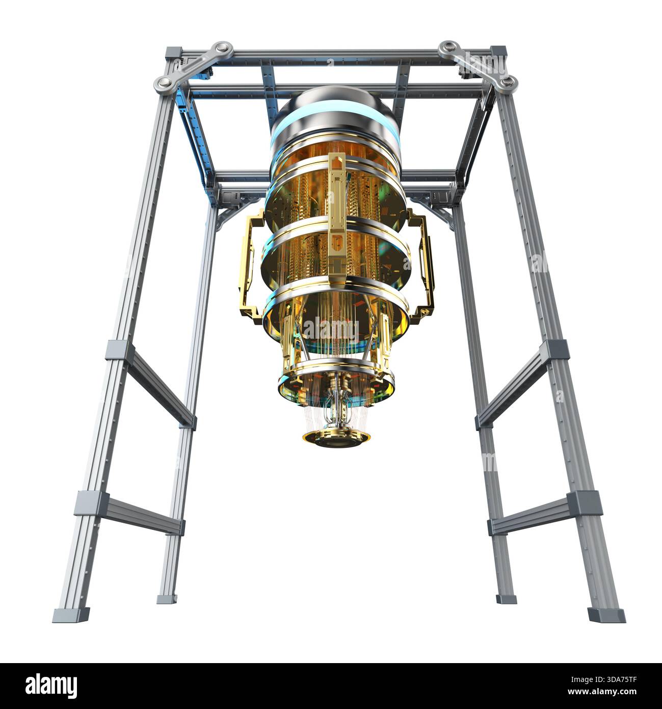 3d rendering golden quantum computer machine isolated on white Stock Photo