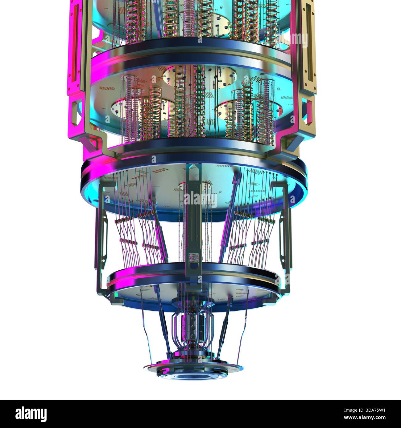 3d rendering quantum computer machine in neon light isolated on white Stock Photo