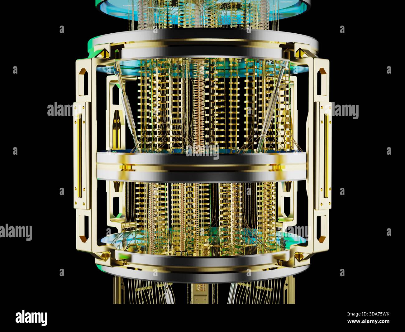 3d rendering golden quantum computer machine close up Stock Photo
