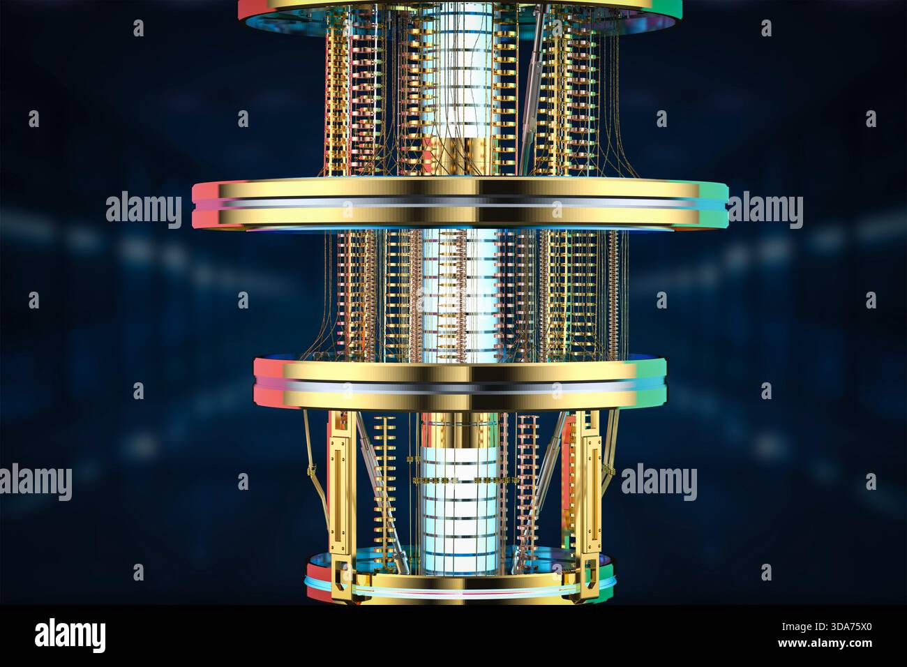 3d rendering golden quantum computer machine close up Stock Photo