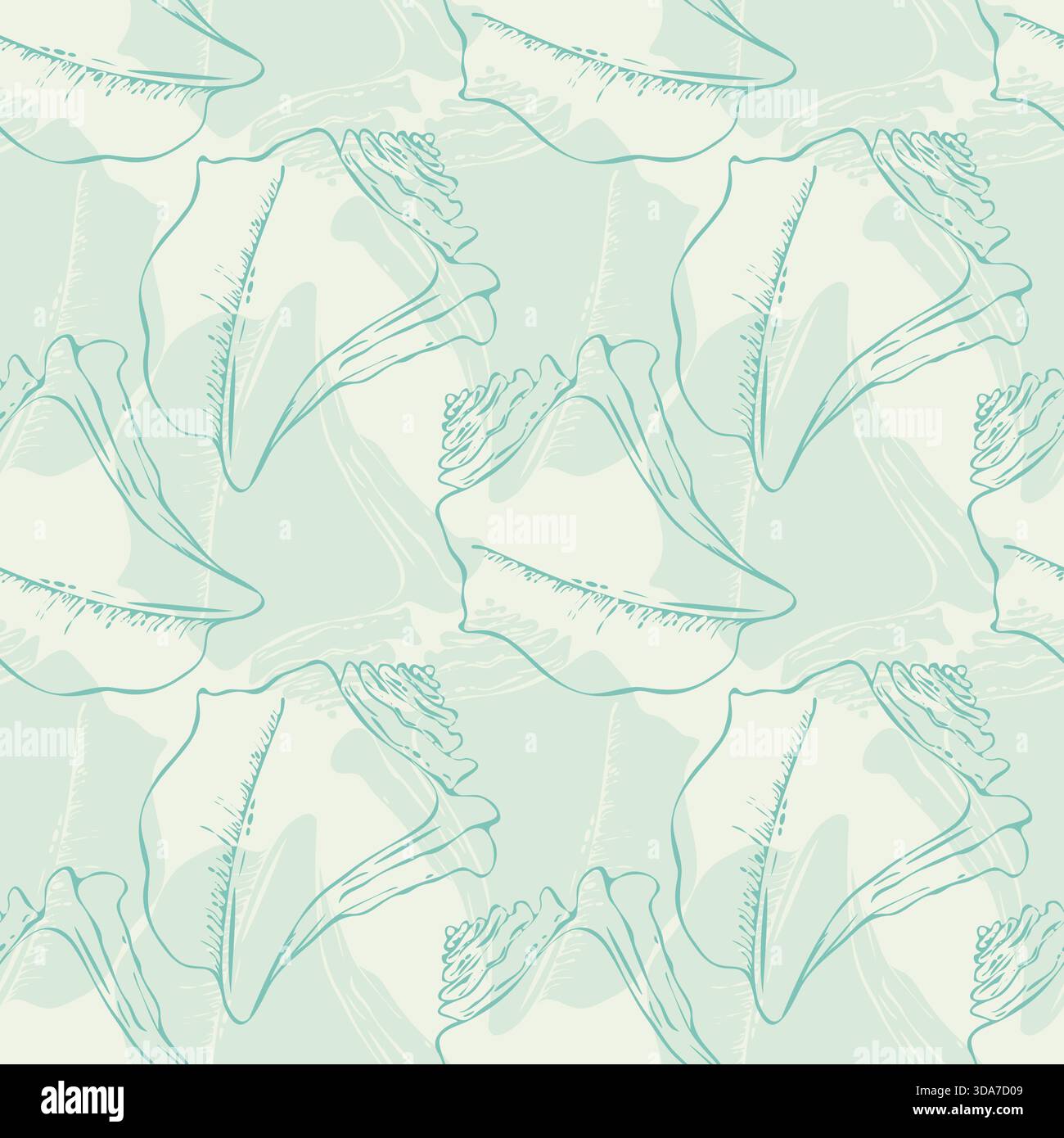 Seaside recreation, diving. Seabed pattern with clam shell silhouette with spiral shape. Vector illustration Stock Vector
