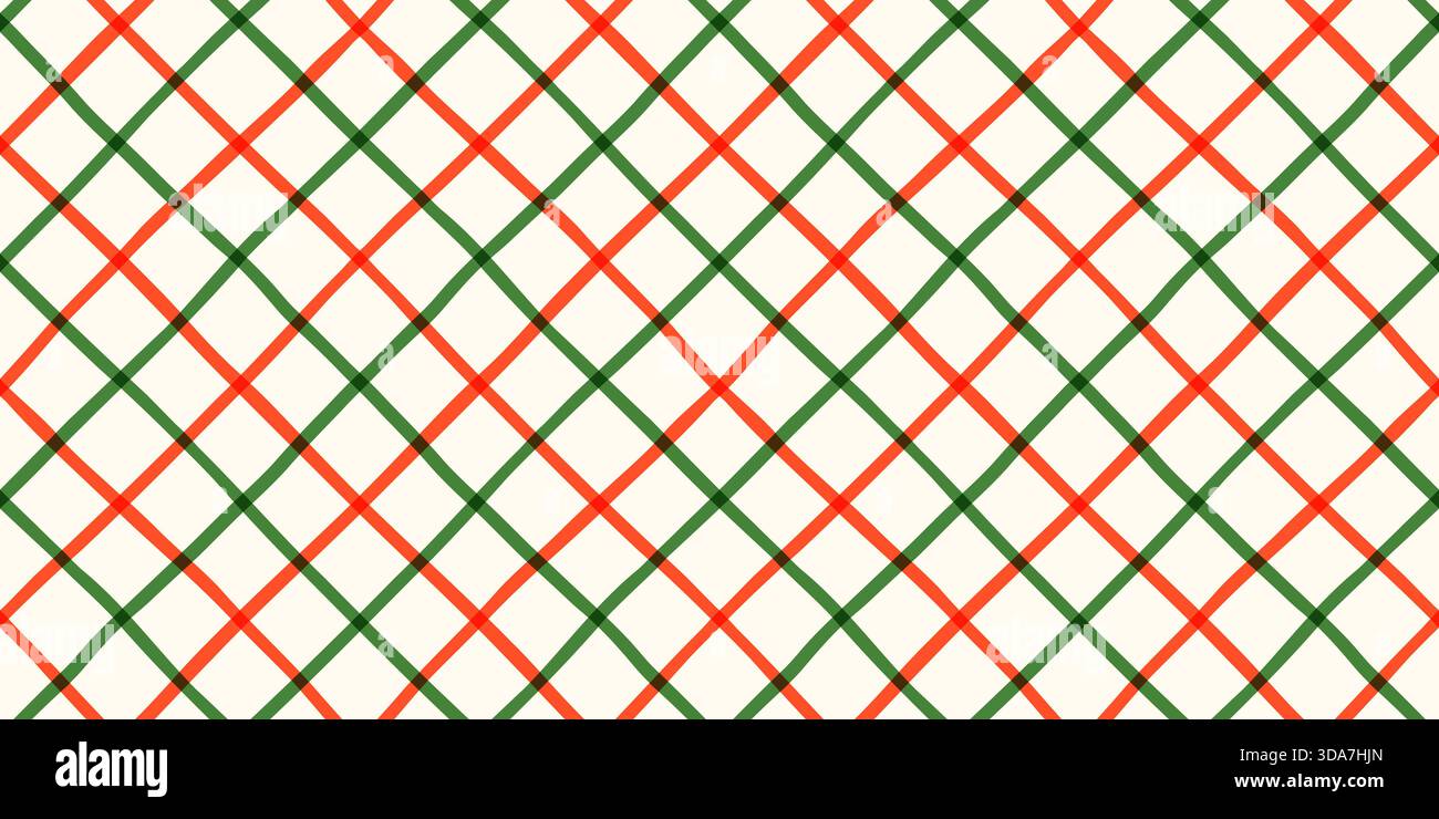 Red and green check, diagonal grid vector seamless pattern, cute background for Christmas designs Stock Vector