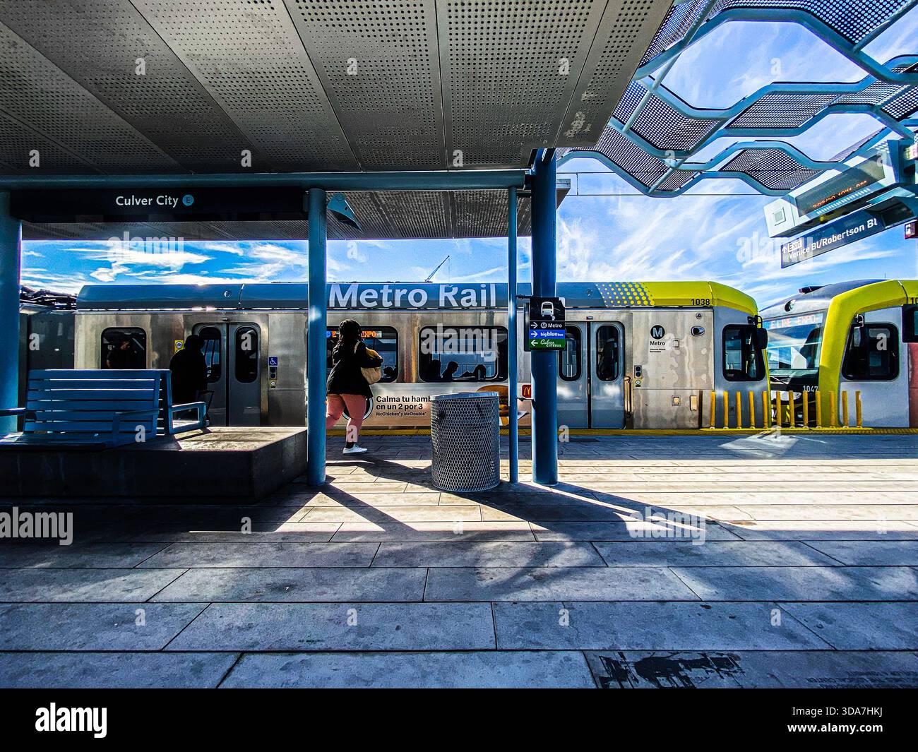 Los Angeles Metro Rail train standing in Culver City station - Smartphone Captured Stock Image