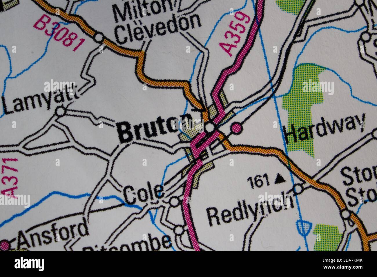 Bruton - United Kingdom colour atlas map town name of the area Stock ...