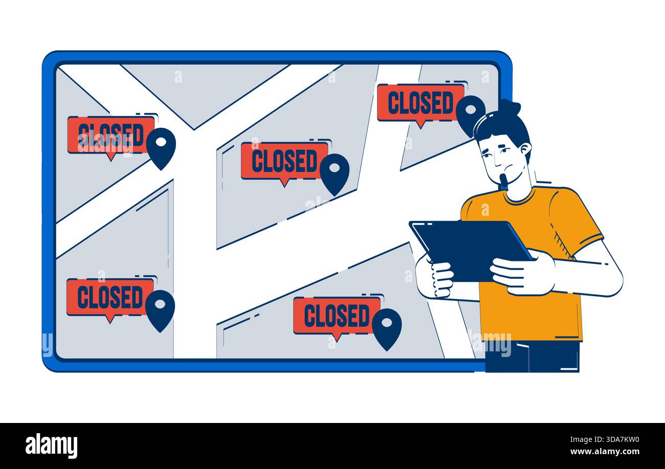 Establishments closed doodle illustration concept Stock Vector