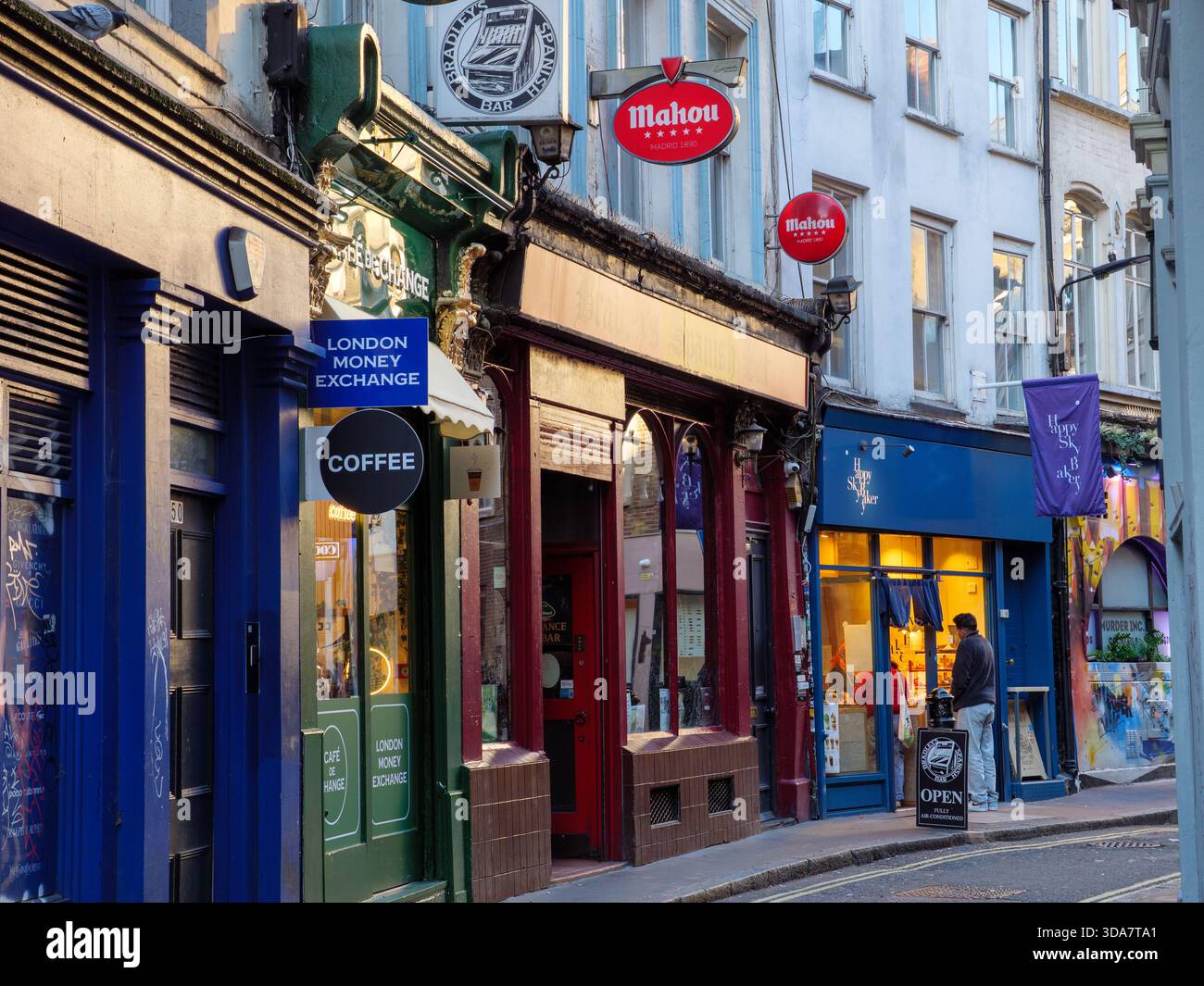 Shops,cafes and bars in Hanway Street, London, UK Stock Photo