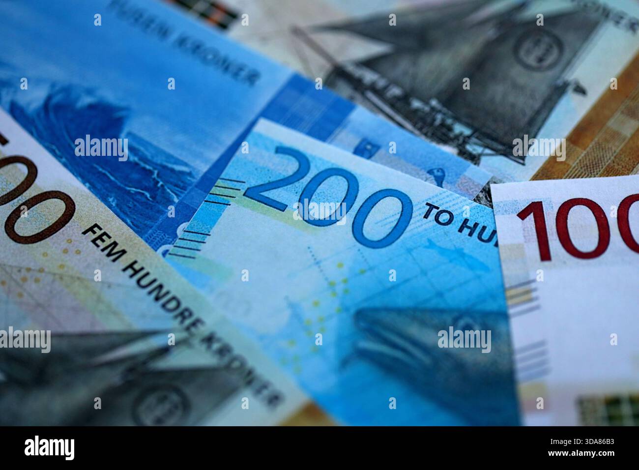 Norwegian Krone currency money bills. NOK currency banknotes in heap with  different denomination close up Stock Photo - Alamy