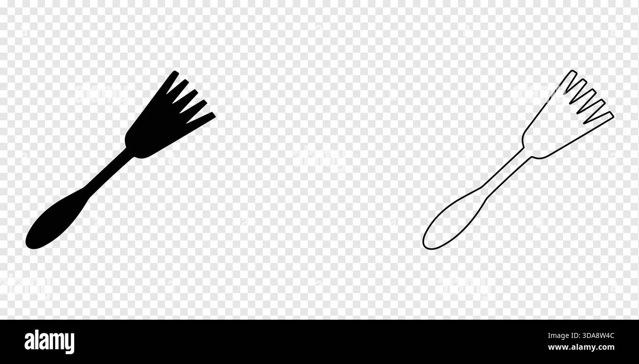 Forks, solid and outlined, minimalist kitchen utensil icons with clean lines on transparent background. Stock Vector