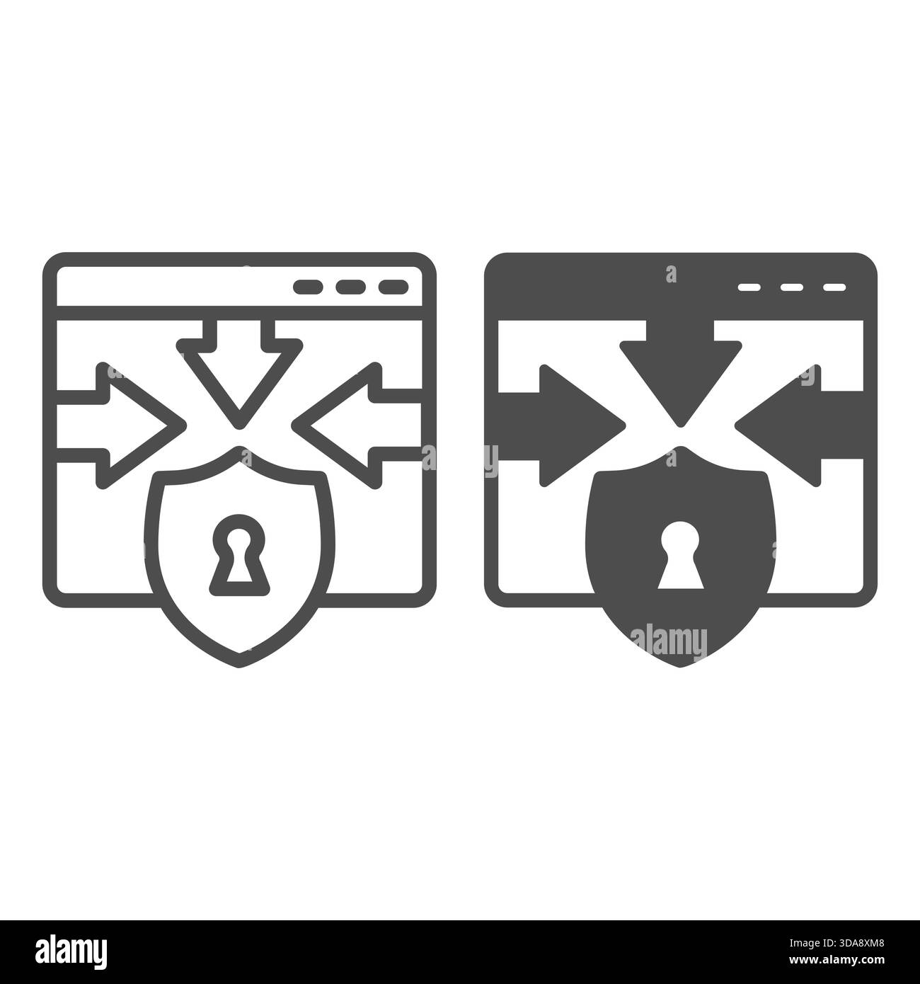 Website and arrows at shield with keyhole line and solid icon, osint ...