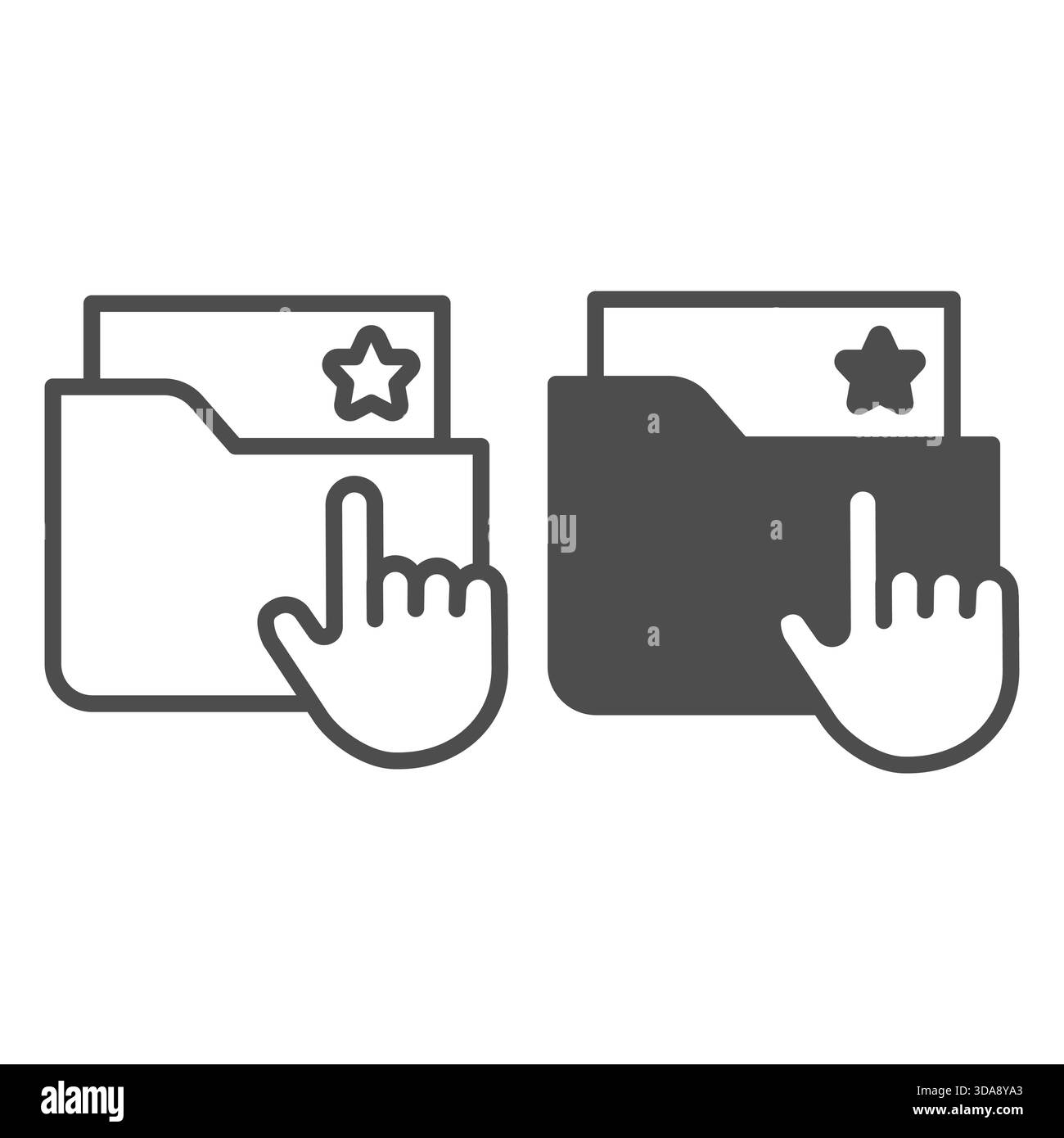 Folder with case profile line and solid icon, info tech concept. Vector graphics. Data folder with document and hand pointer, data sign on white backg Stock Vector