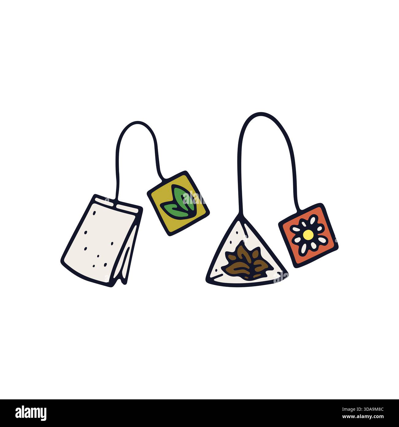 Hand drawn doodle tea bag with string icons vector illustration Stock ...
