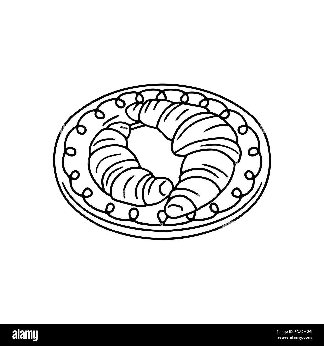 Hand drawn doodle croissant on a plate icon clipart vector illustration ...