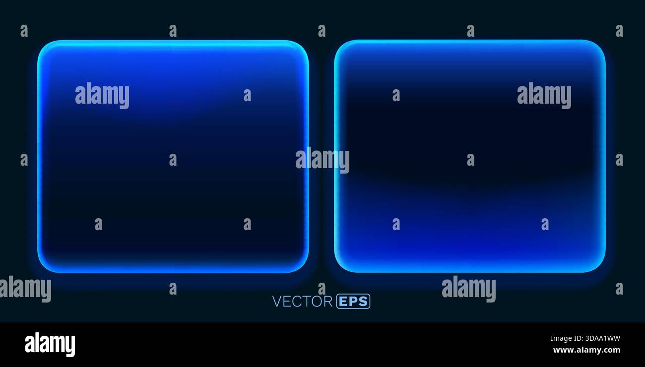 Modern glowing blue neon frames on a dark background. Abstract digital ...