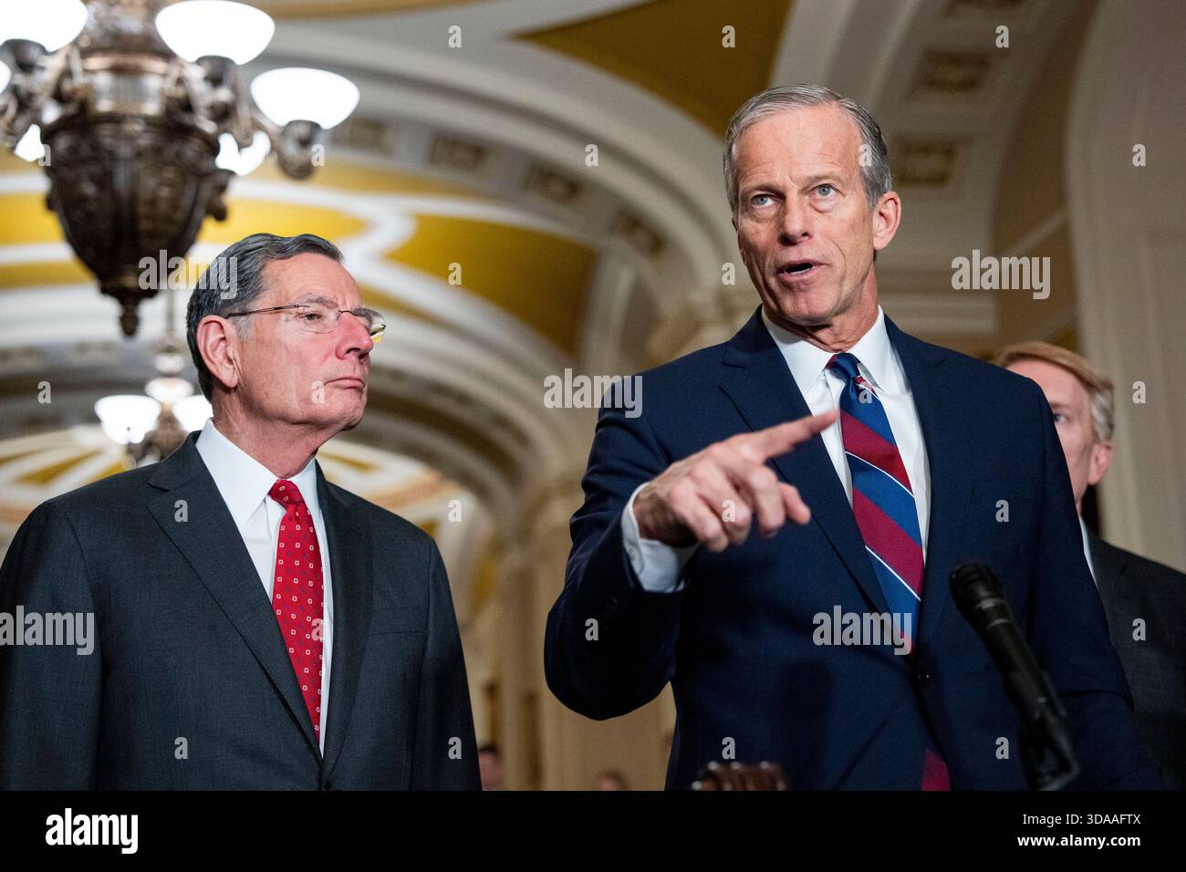 Senate Majority Leader John Thune, R-SD, speaks during a press ...