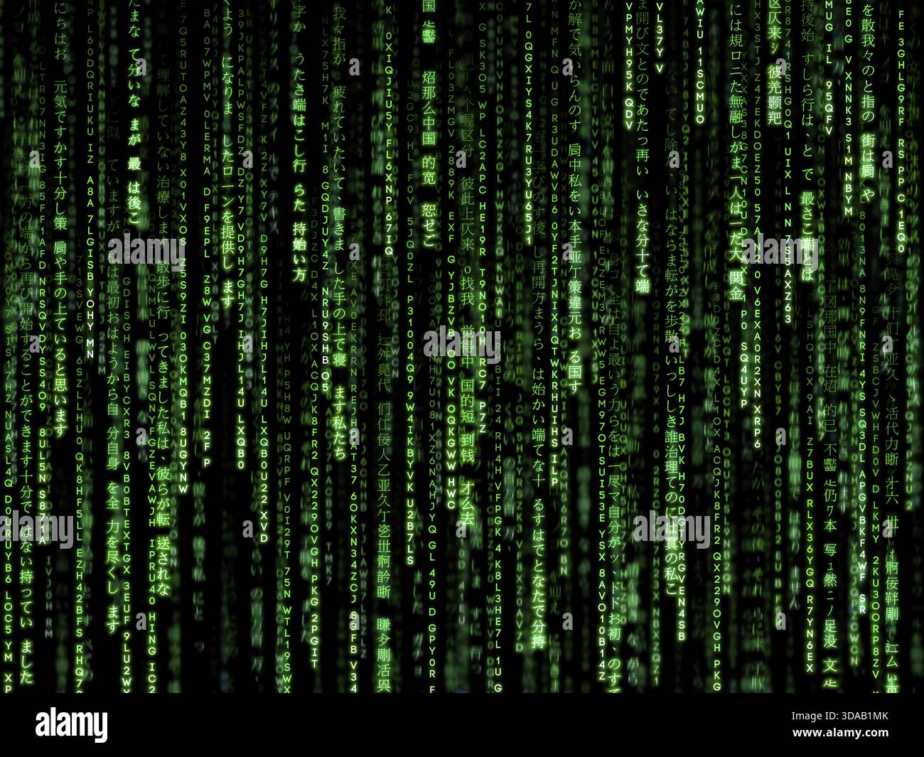 Green code symbols with flowing effect. Computer science and programming concept Stock Photo