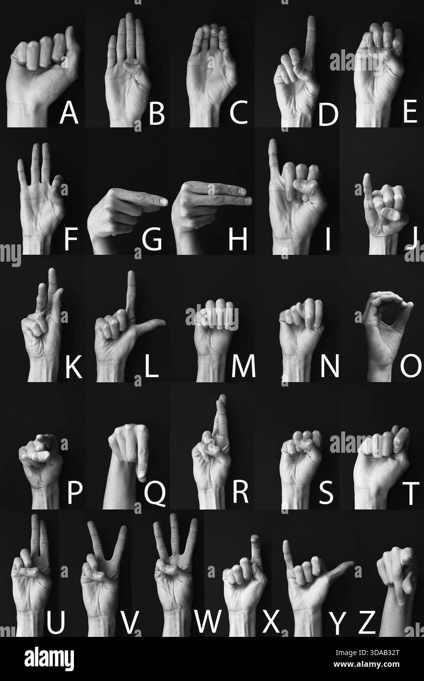 Dactil sign language of American alphabet ABC Stock Photo - Alamy