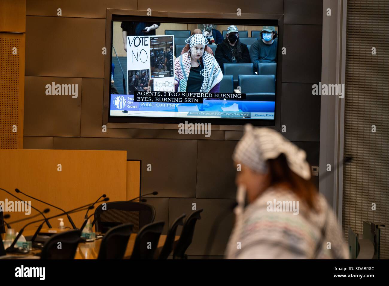 Seattle, USA. 6th Dec 2025. Several dozen protestors filled Seattle ...