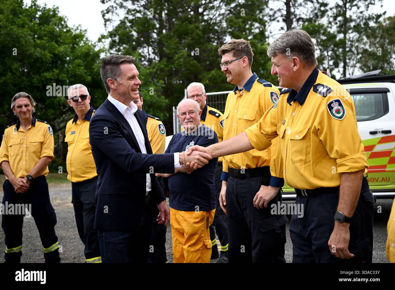 Chris Banffy Rfs NSW Premier Chris Minns (left) meets RFS volunteers at Kariong RFS ...