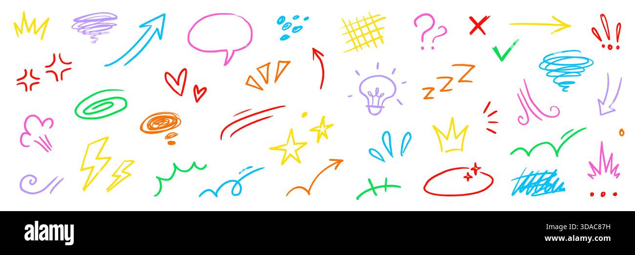 Cartoon chalk star, comic expression elements. Hand drawn cute doodle ...