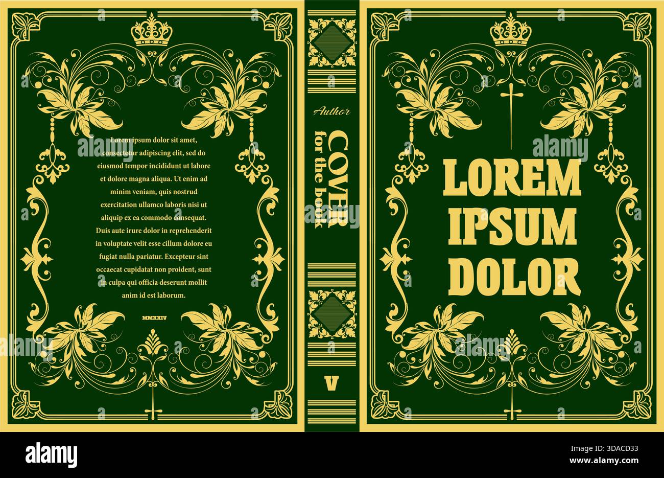 Elegant book cover design featuring a green and gold color palette with ...