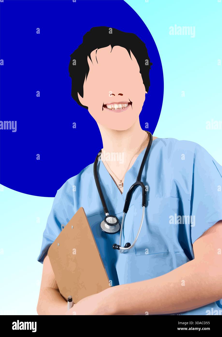 Doctor or Nurse in Scrubs Uniform and Medical PPE Stock Vector Image \u0026 Art  - Alamy, image size:919x1390