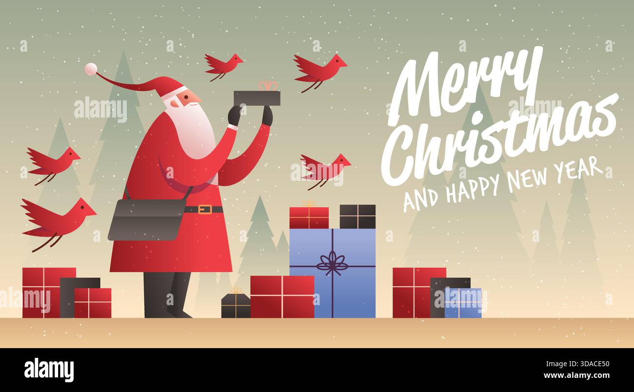 Santa Loading Vector 2026 Santa Merry Christmas New Year 2026 celebration festive scene with ...