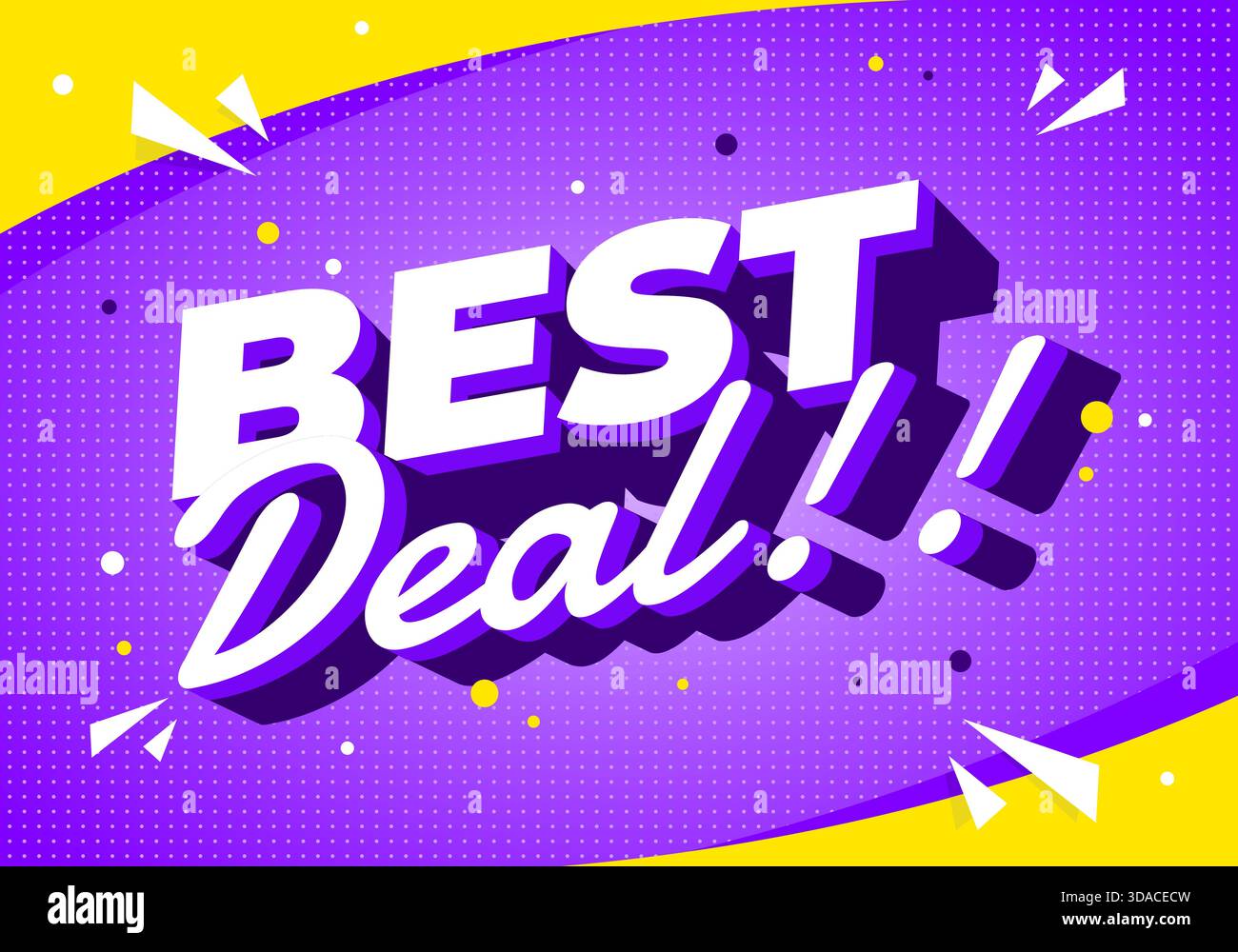 Bold text Best Deal on a vibrant purple and yellow background with dynamic shapes. - Stock Image