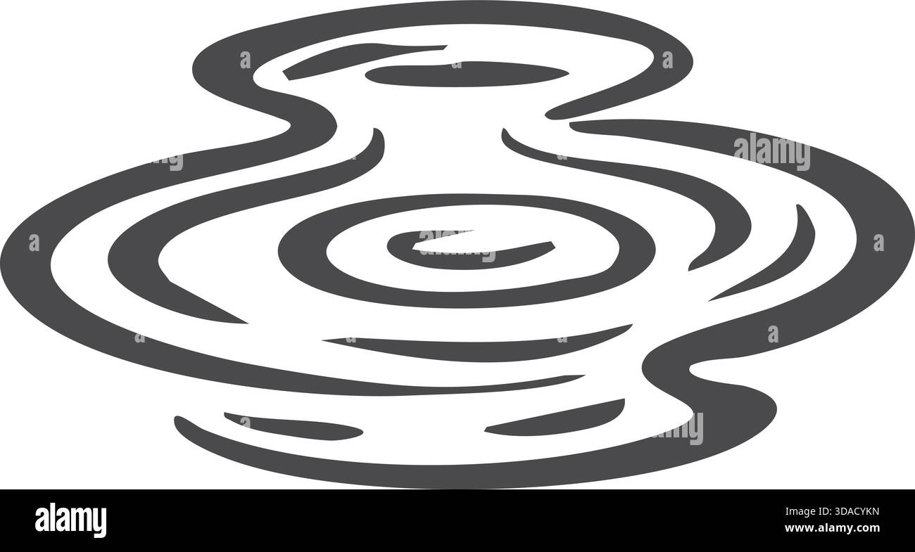 Stylized puddle with circular ripples representing standing rainwater. Stock Vector