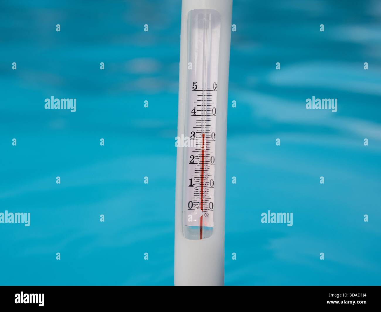 A thermometer reading 33 degrees Celsius placed in front of a swimming ...
