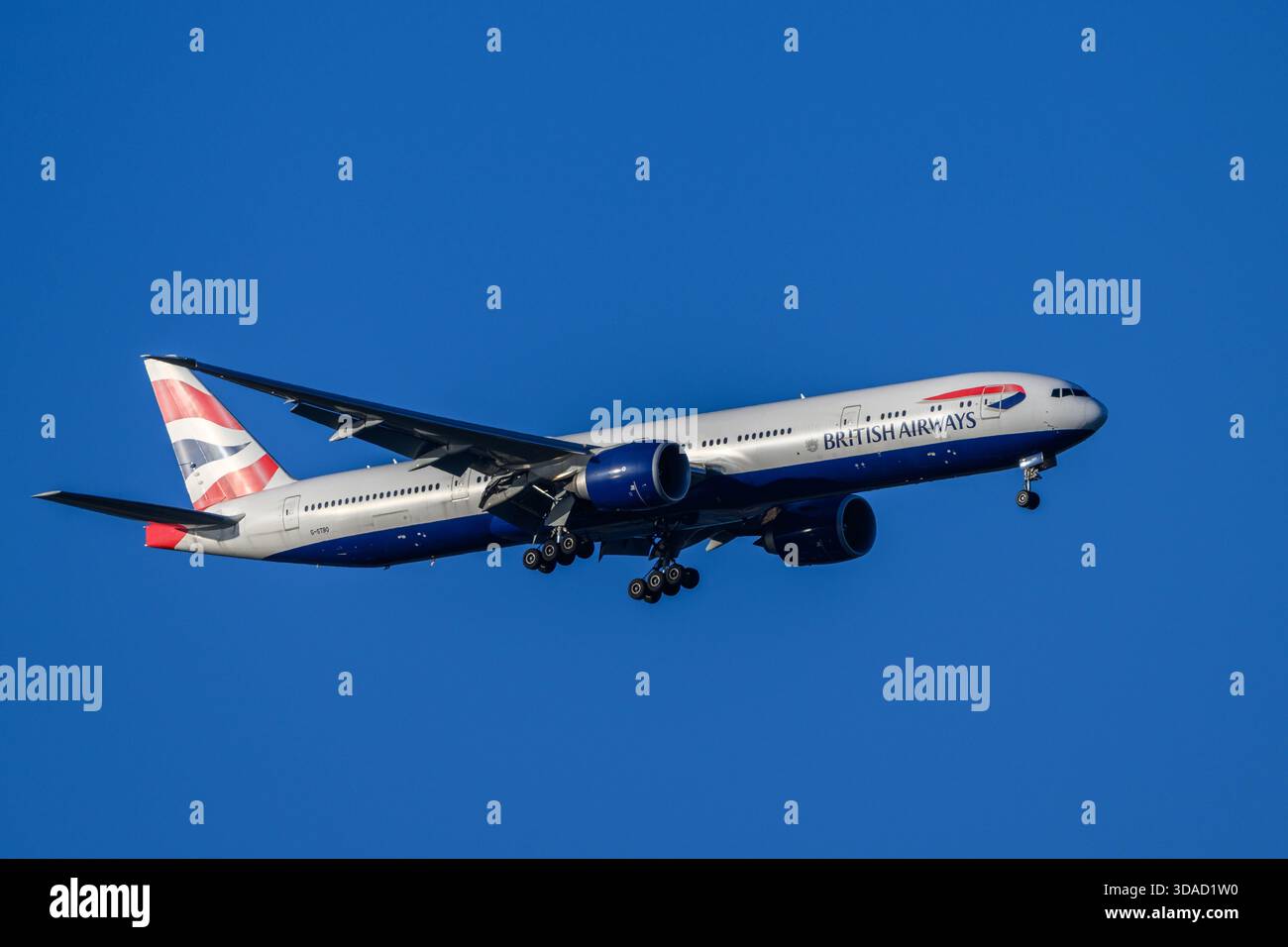 British Airways Boeing B777 on final approach Stock Photo