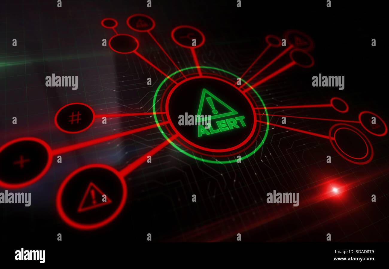 Alert cyber attack warning symbol digital concept. Network, cyber ...