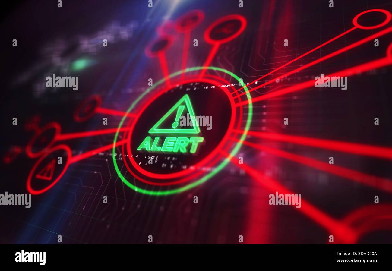 Alert cyber attack warning symbol digital concept. Network, cyber ...