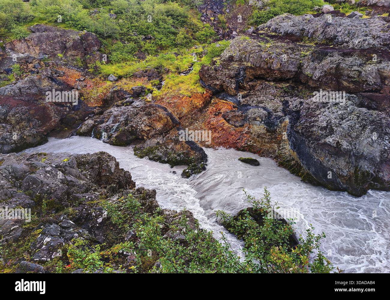 Barnafoss waterfall, Iceland, West Iceland, Húsafell Stock Photo