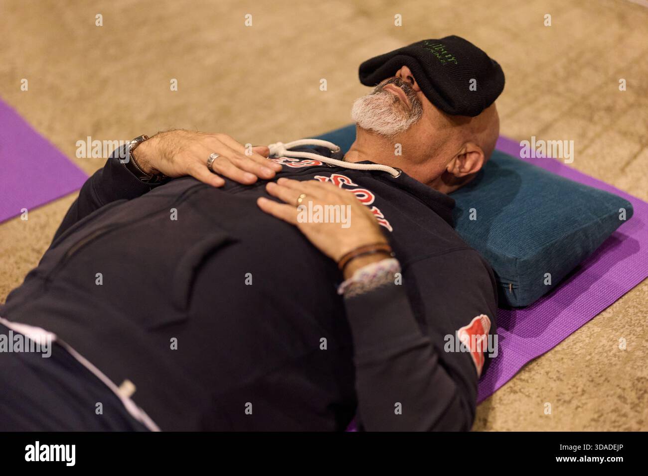 Rabbi Jonathan Aaron participates in a sound bath at Temple Emanuel ...