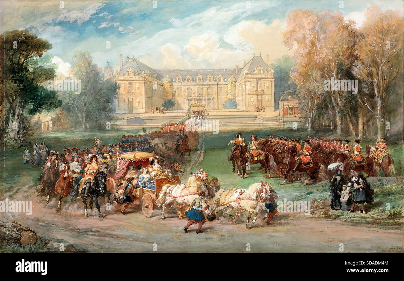 Eugene Louis Lami - Louis Xiv Driving His Coach in the Park of Versailles Stock Photo