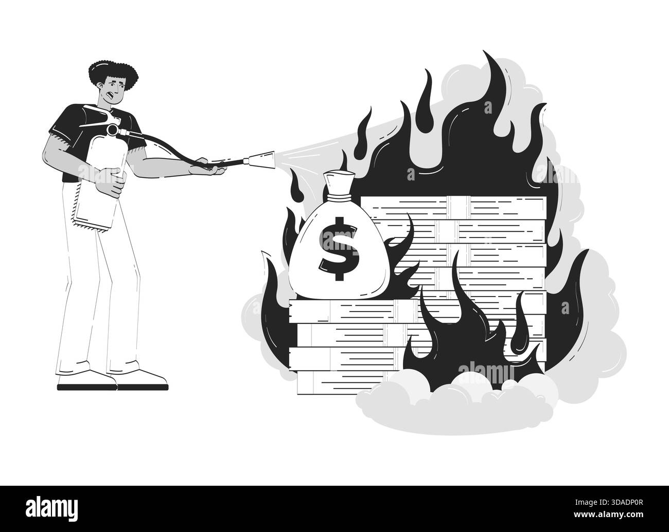 Currency devaluation doodle line illustration concept Stock Vector