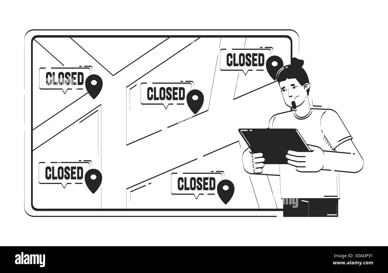 Establishments closed doodle line illustration concept Stock Vector
