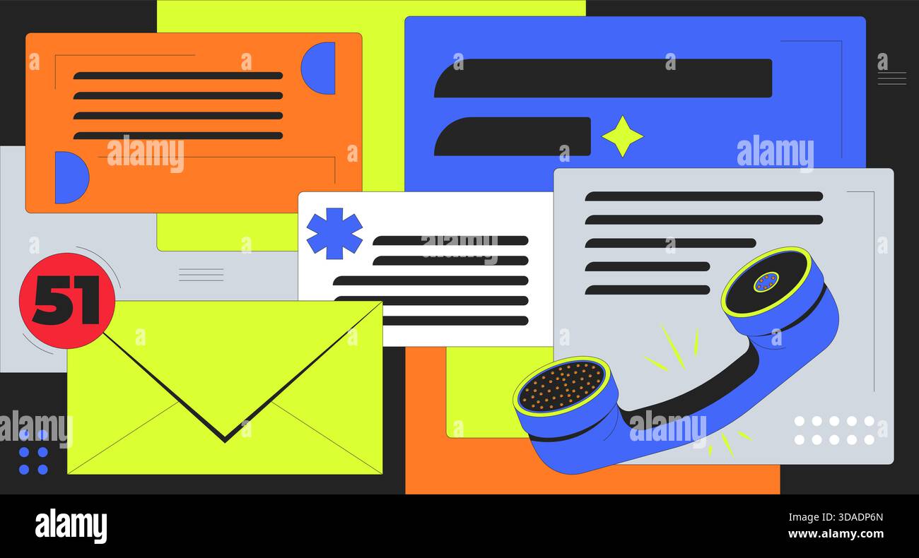 Digital communication and multitasking 2D illustration concept Stock Vector