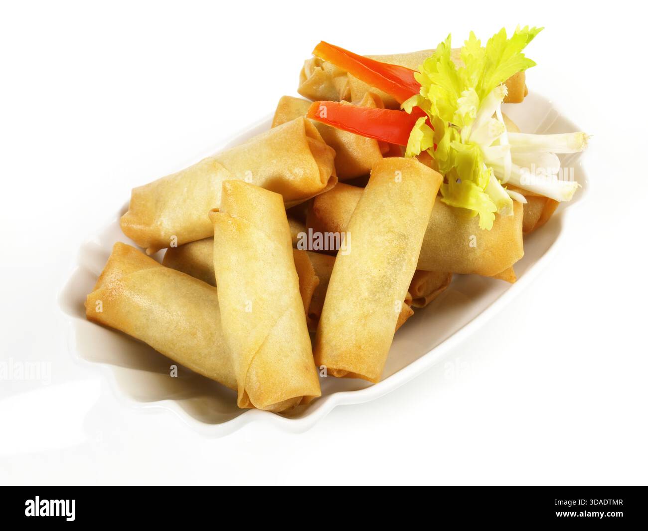Spring Rolls - Fast Food on white Background Stock Photo