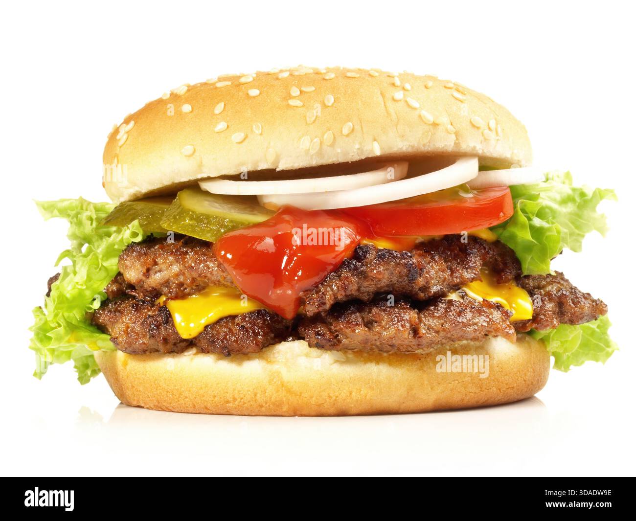 Double Hamburger - Fast Food on white Background Stock Photo