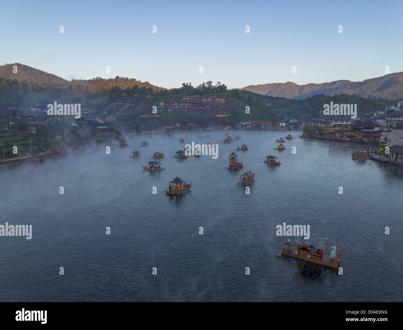Aerial view serene lake houseboat hi-res stock photography and images ...