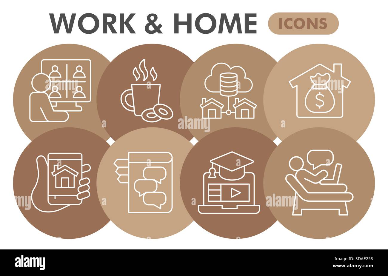 Modern remote employment Infographic design template. Work from home visualization with 8 steps bubble design on white background. Online job template Stock Vector
