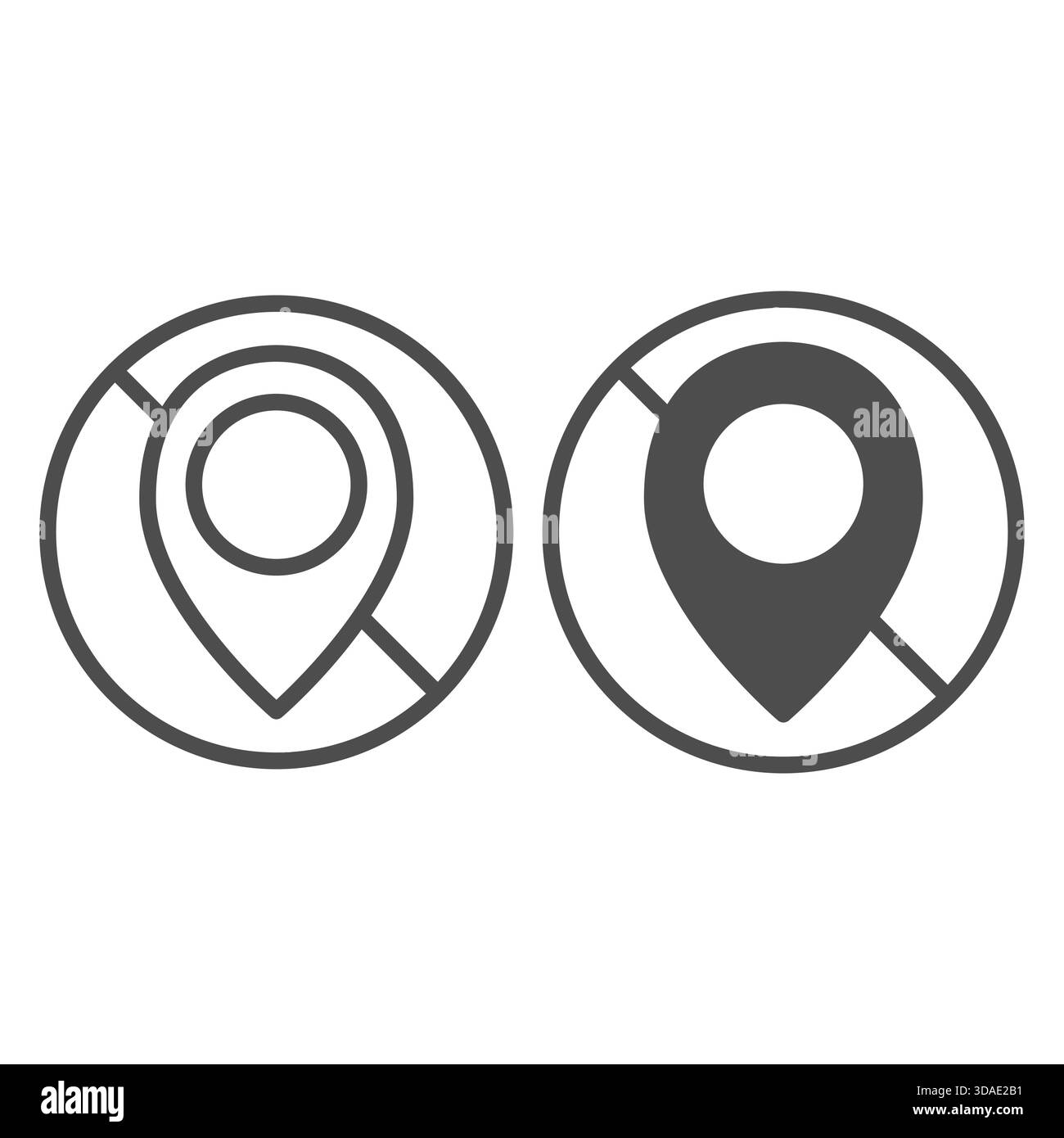 No sign with location map pin line and solid icon, prohibition concept ...