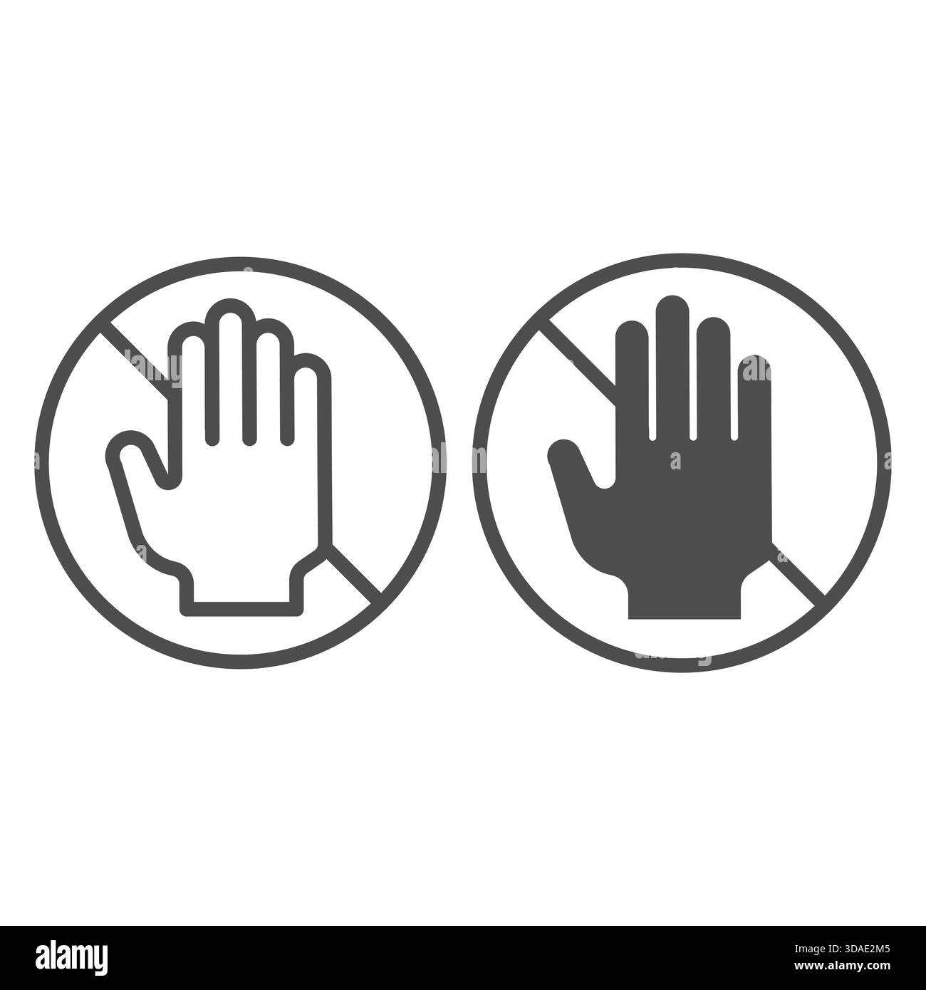 No symbol with hand, palm line and solid icon, touch prohibition ...