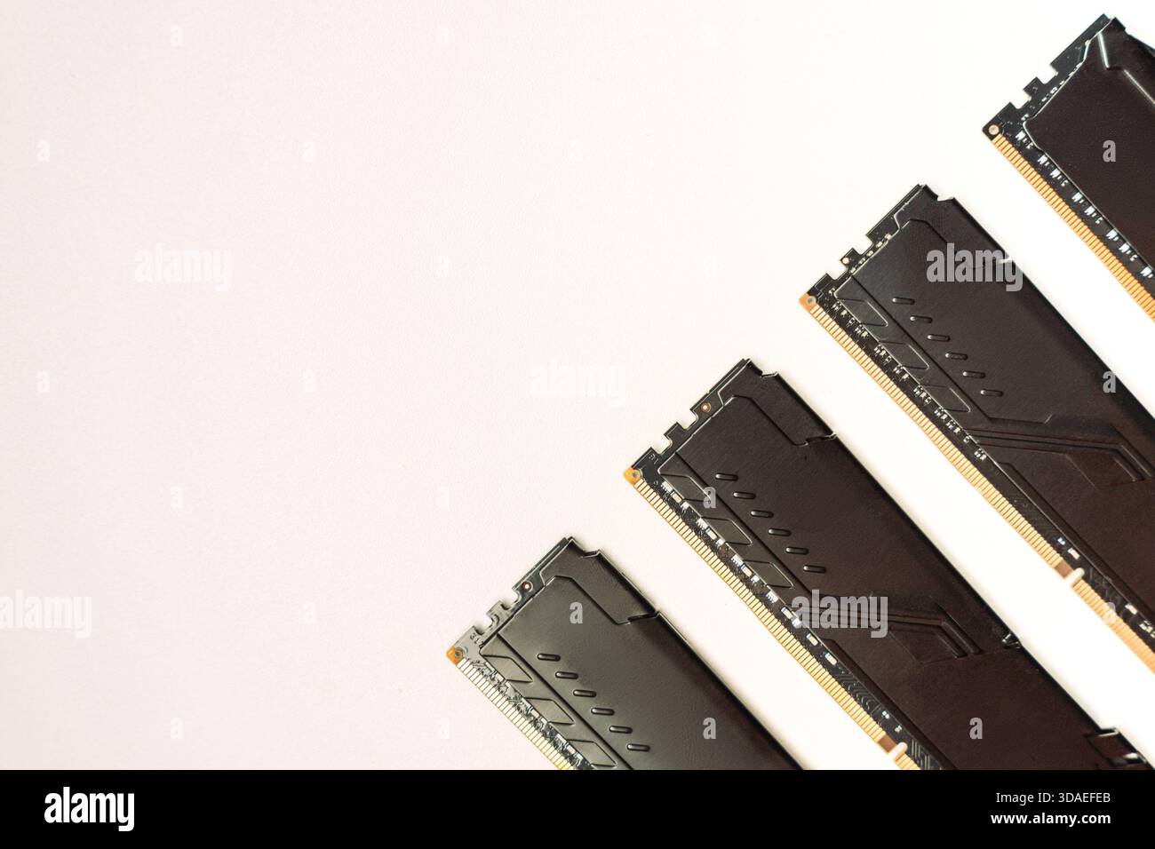 Black DDR RAM modules diagonal on white background with copy space Stock Photo
