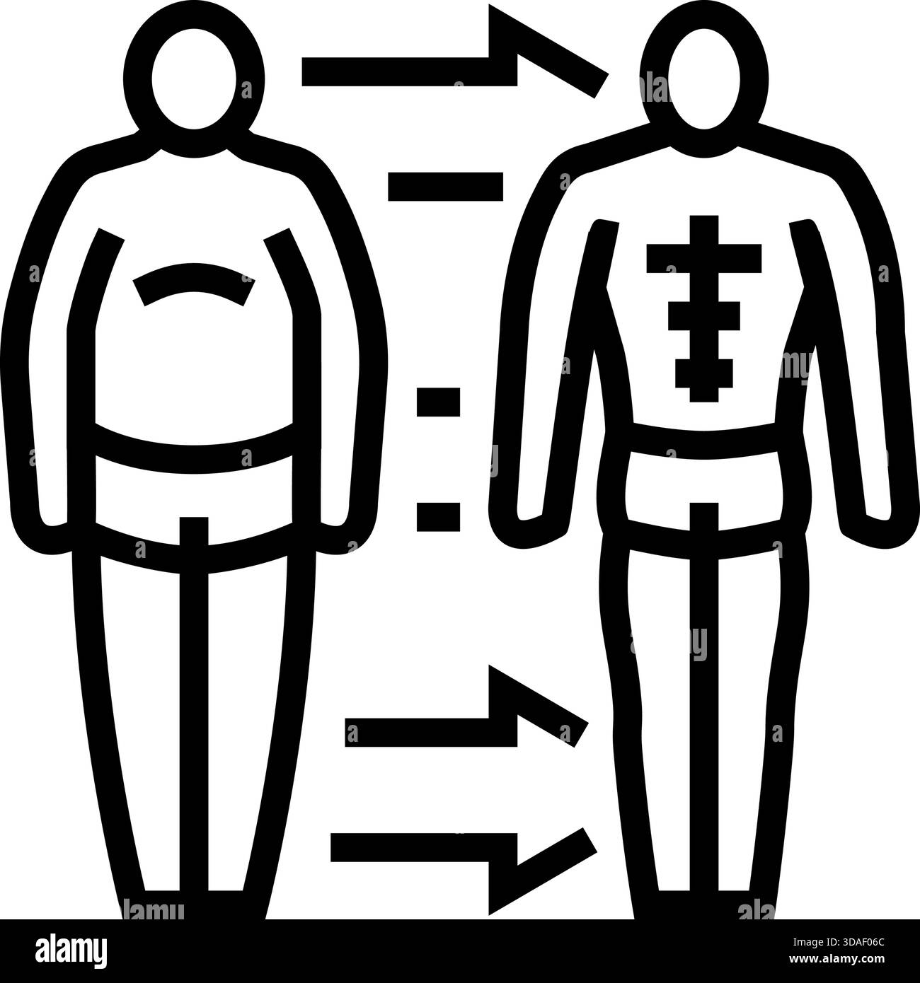 before and after muscle transformation line icon vector illustration ...